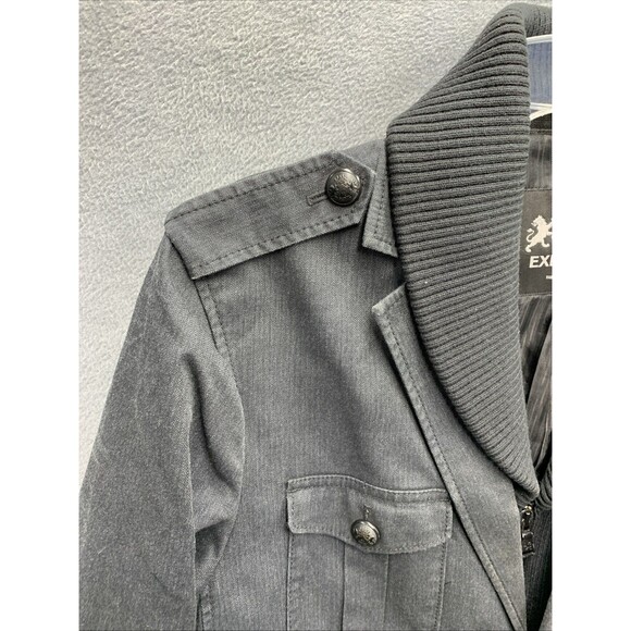 EXPRESS Mens Military Chore Jacket Ribbed Collar Button Accents Dark Gray Medium - Picture 11 of 16